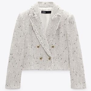 Zara Textured Double Breasted Tweed Blazer Size Small